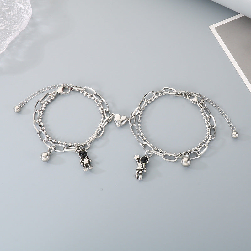 Astronaut Star-Picking Couple Bracelet – Heart-Shaped Magnetic Titanium Steel