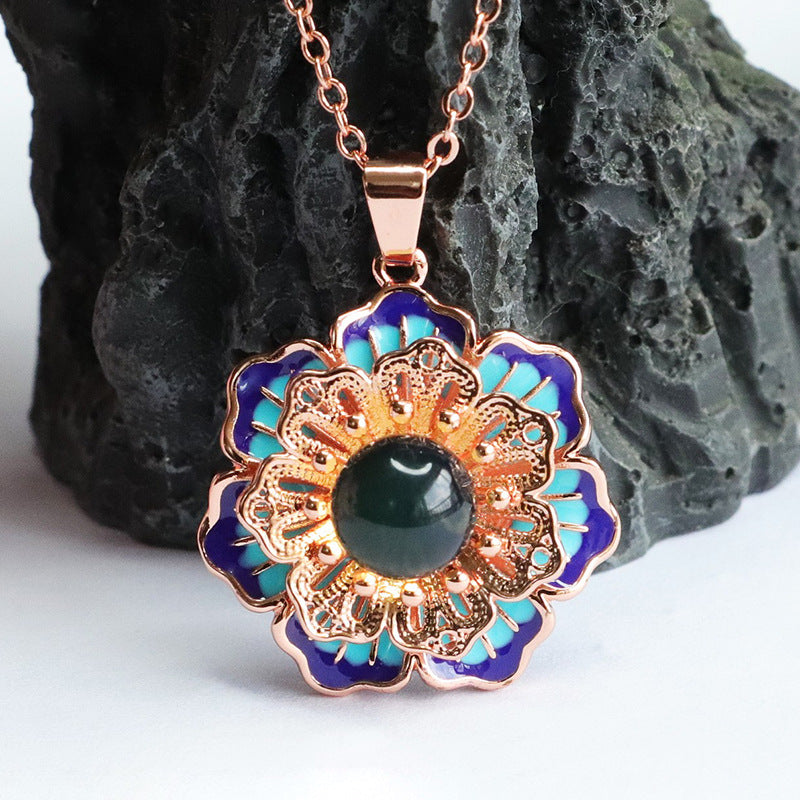 Lotus Blossom Necklace with Beeswax Amber Gem