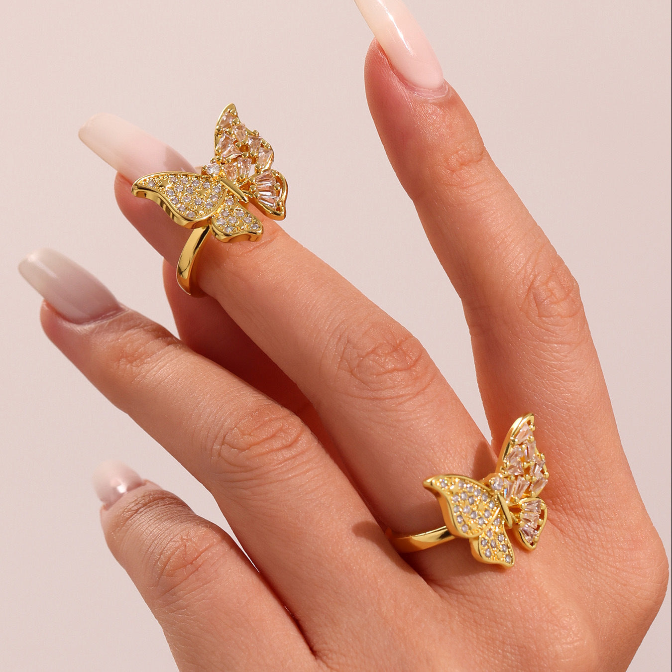 Planderful Butterfly Zircon Ring For Women Open Finger