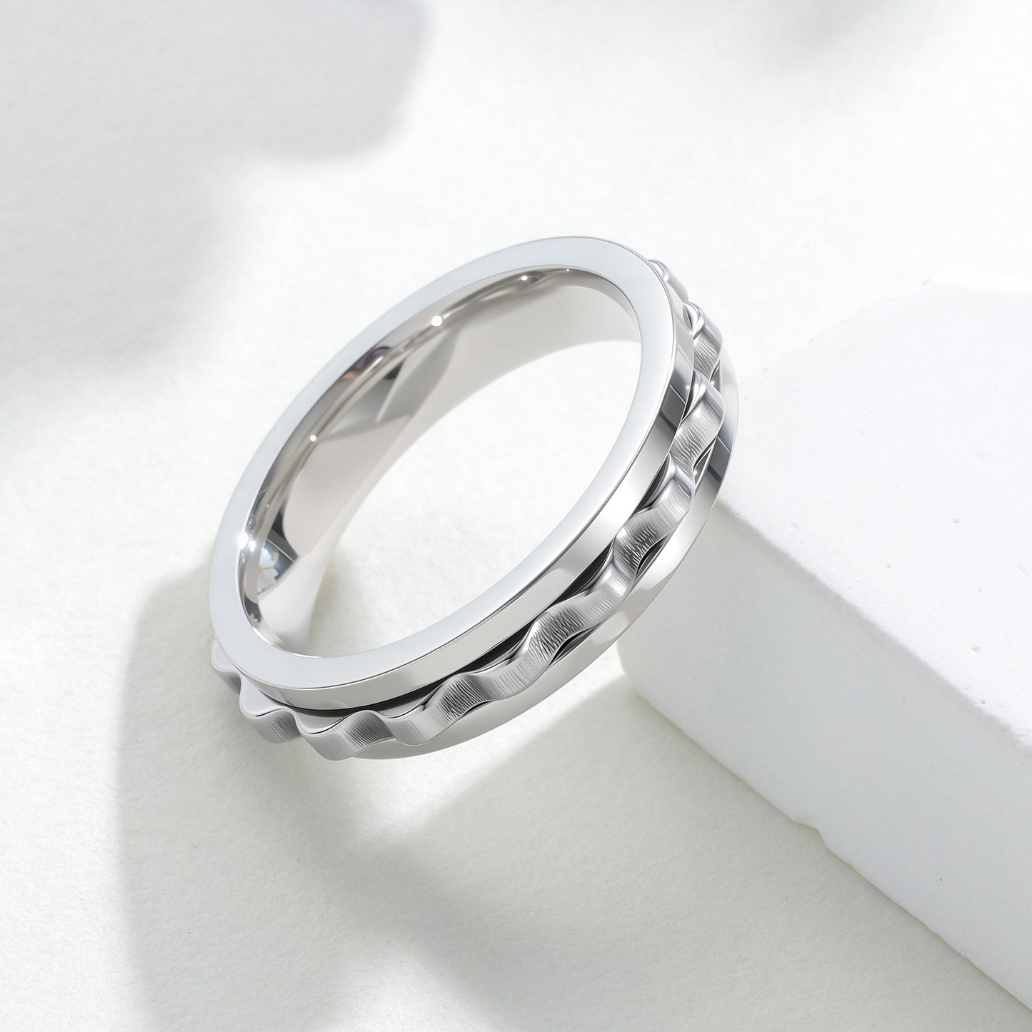 Planderful Mens Ring 6mm Titanium Steel Rotating Color Gear