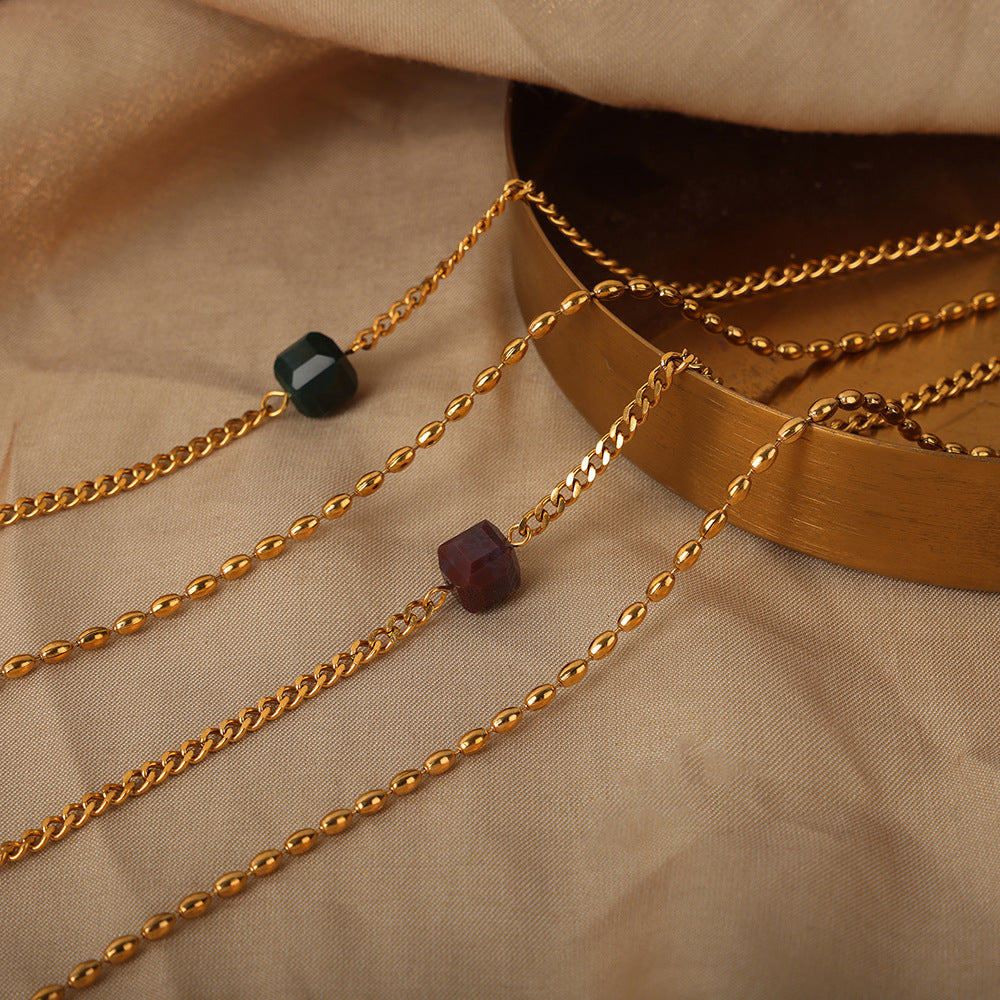 Sugar Agate Double-Layer Pendant Necklace with Unique Geometric Design