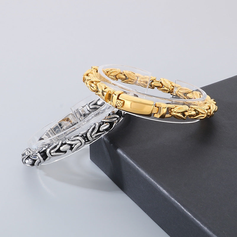 Planderful 18K Gold Mens Bracelet Punk Style Titanium Steel
