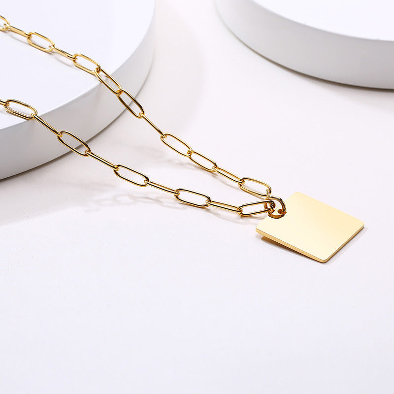 Stainless Steel Square Necklace Women Gold Fashion Accessories