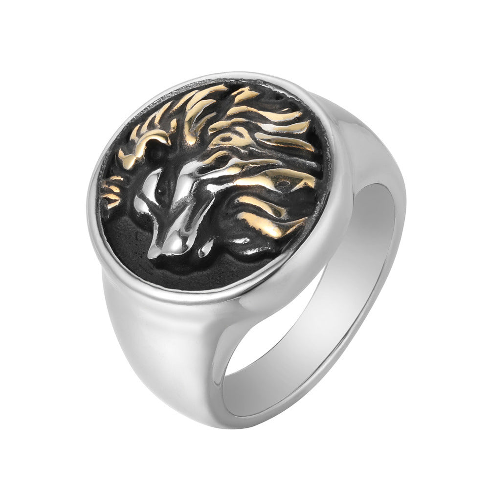 Planderful Everyday Genie Retro Lion Men's Titanium Steel Ring – Personalized European and American Style