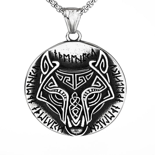Vintage Nordic Men's Stainless Steel Celtic Wolf Pendant Necklace
