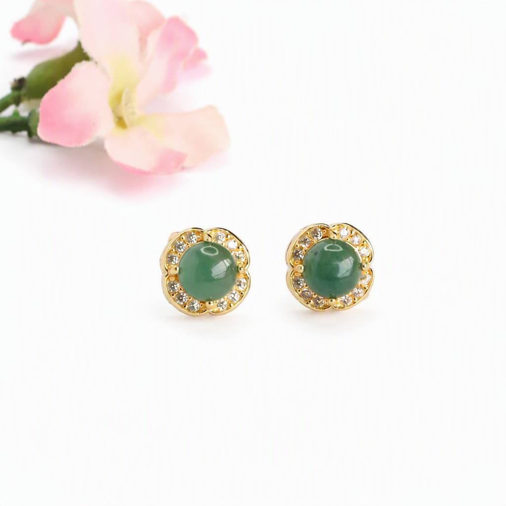 Blue-Water Jadeite Clover Stud Earrings