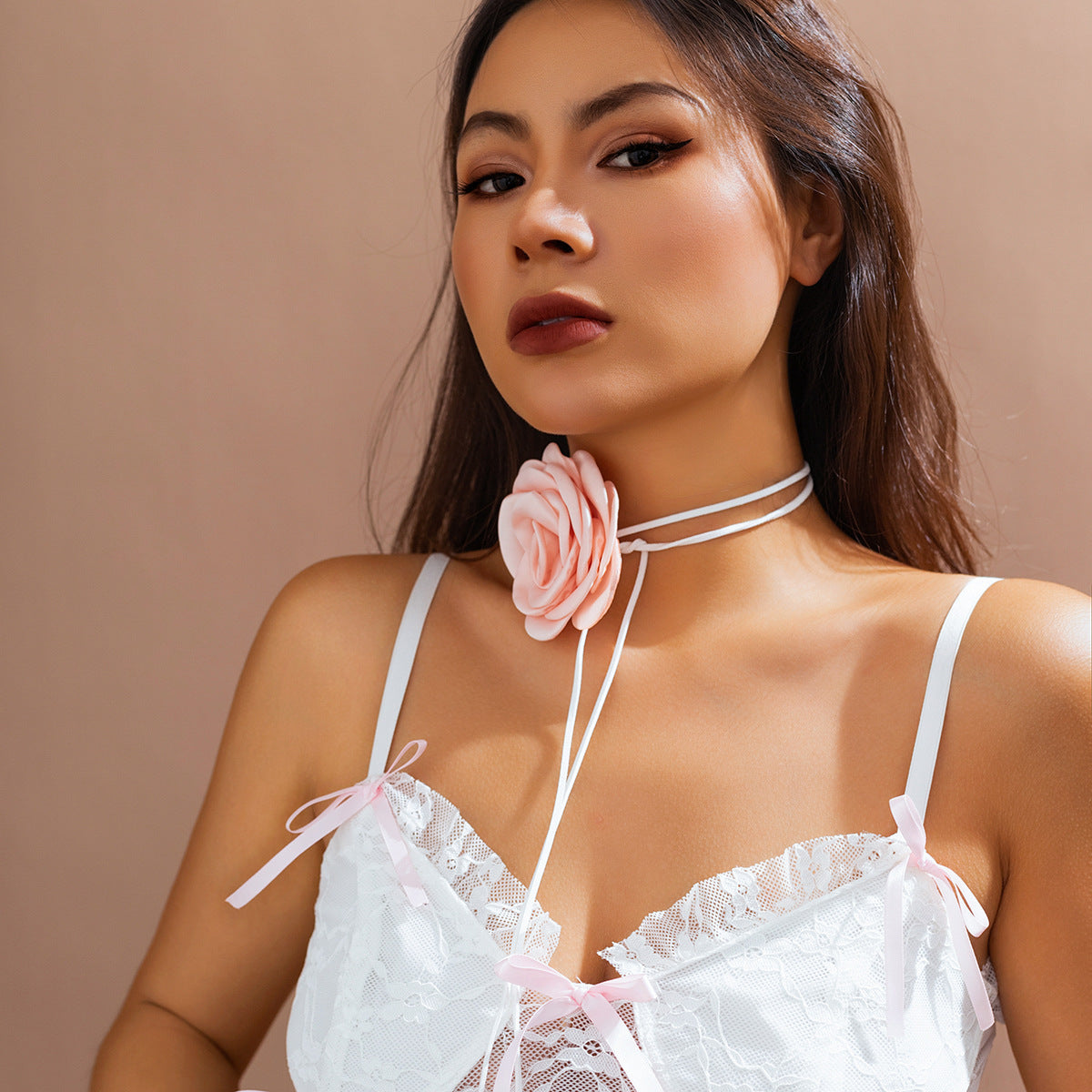 Rose Flannel Necklace with Cross-border Charm - Handmade DIY Piece