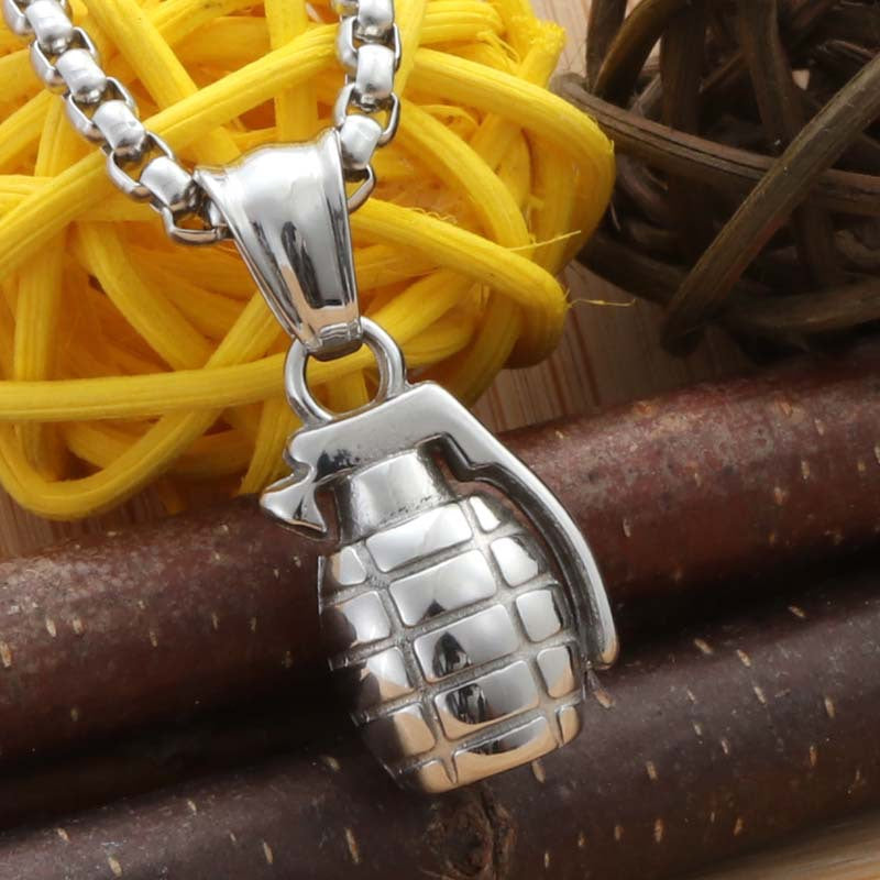 Personalized Titanium Steel Grenade Pendant Necklace for Men - Retro Punk Style