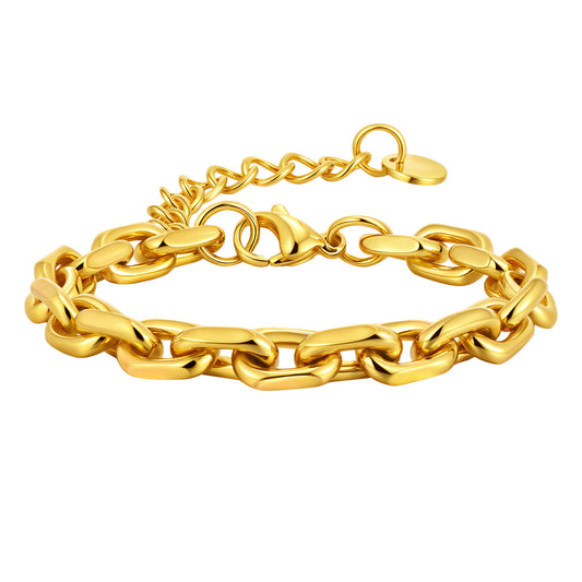 Stainless Steel Rectangular Corner Chain Bracelet Gold Women's Elegant