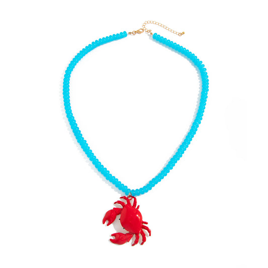 Crab & Lobster Beaded Pendant Necklace