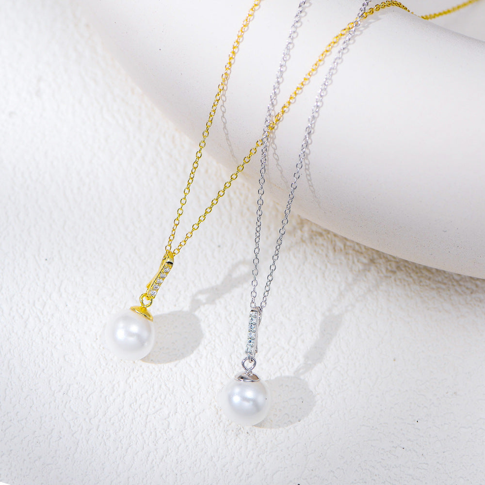 Planderful S925 Sterling Silver Pearl Pendant Necklace With Zircon Light Luxury For Women Fashion Jewelry