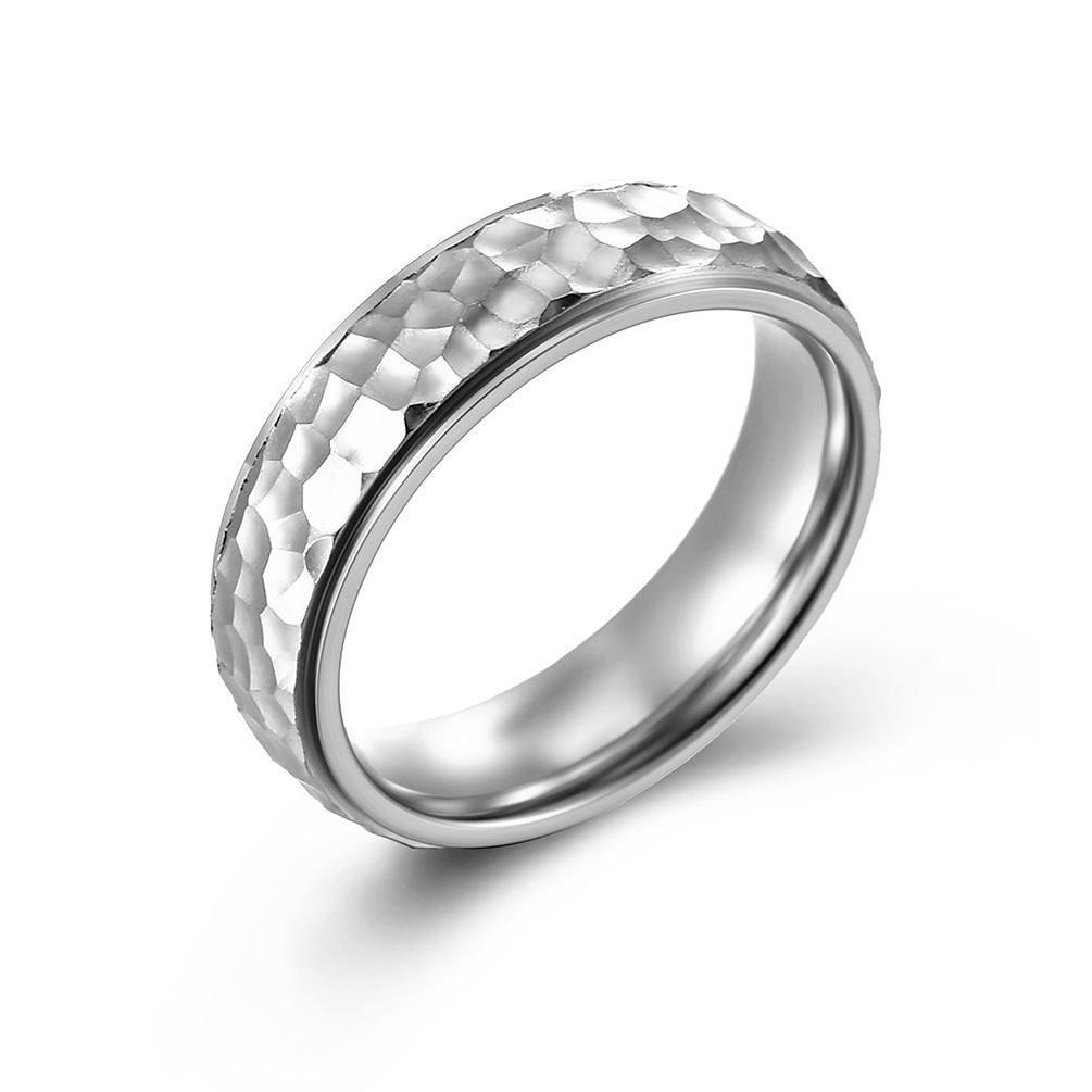 Hand-Hammered Irregular Titanium Steel Ring for Men and Women
