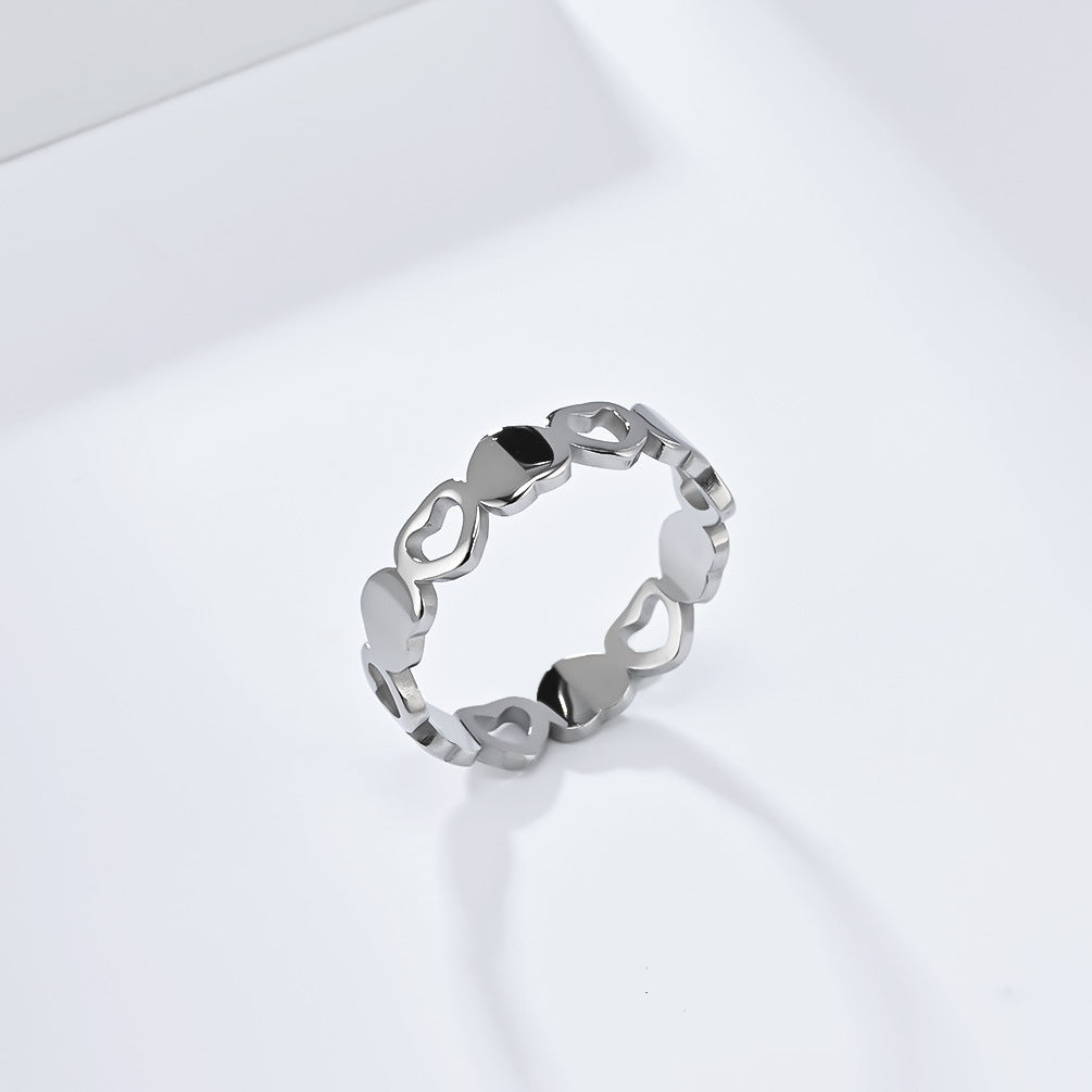 Cross-Border Simple Light Luxury Love Shape Titanium Steel Ring