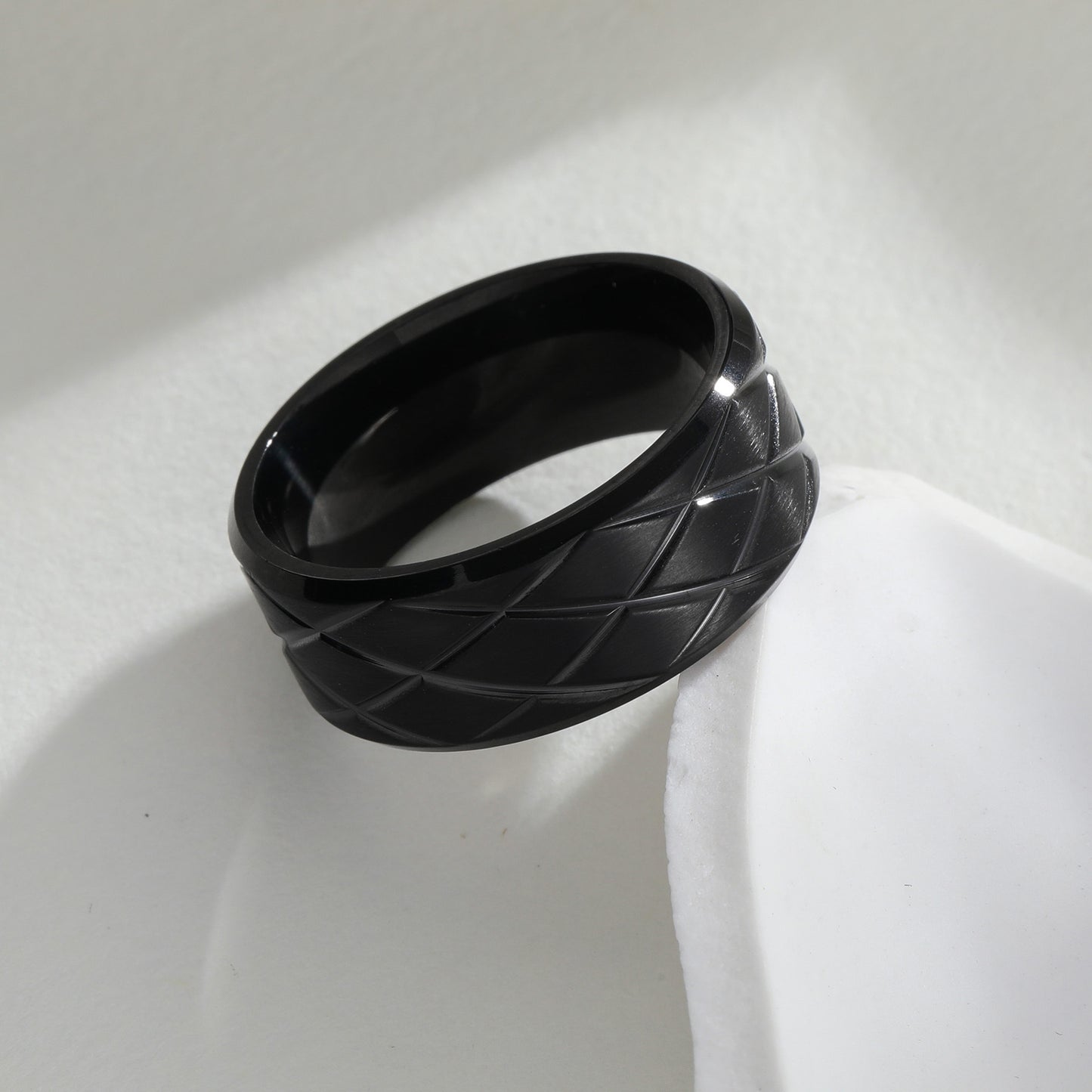 Planderful Rhombus Couple Stainless Steel Ring Engraved With Protection Statement Unisex Gift