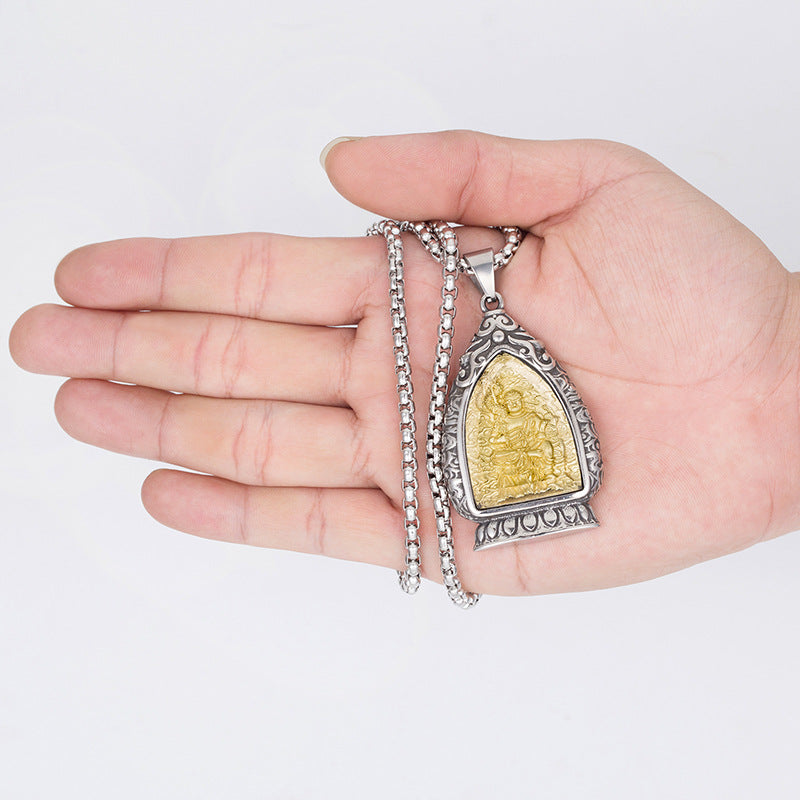 Steel Necklace – Vintage Men’s Natal Amulet With Eight Patron Saints Of The Zodiac