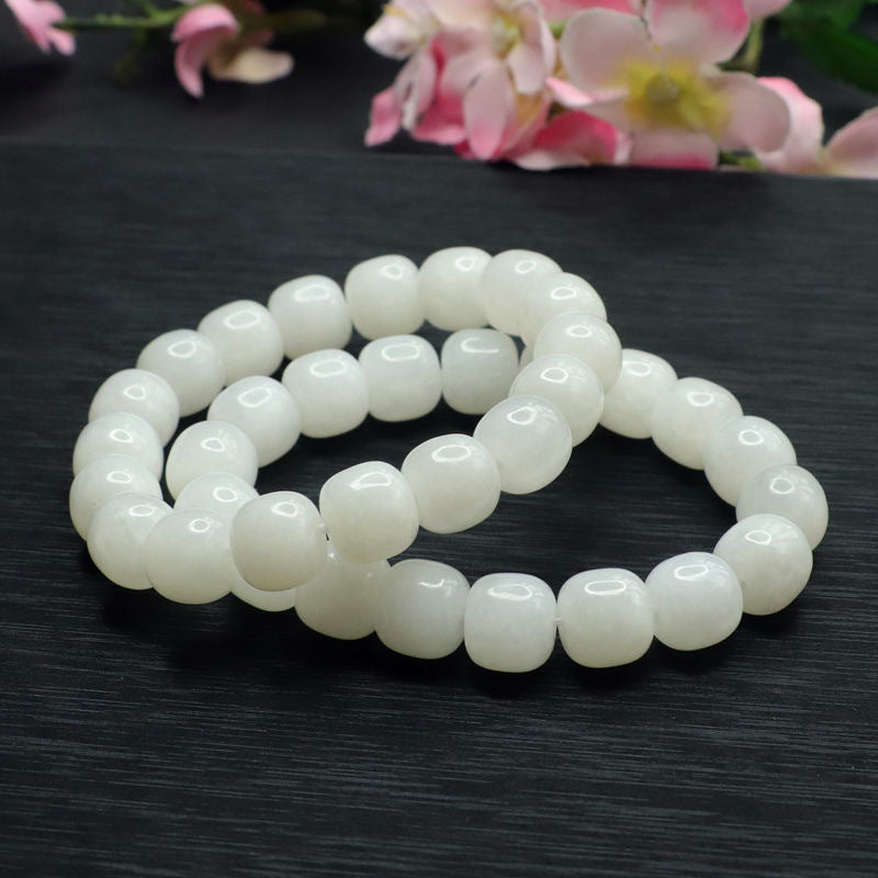 White Hetian Jade Vintage-Style Bead Bracelet