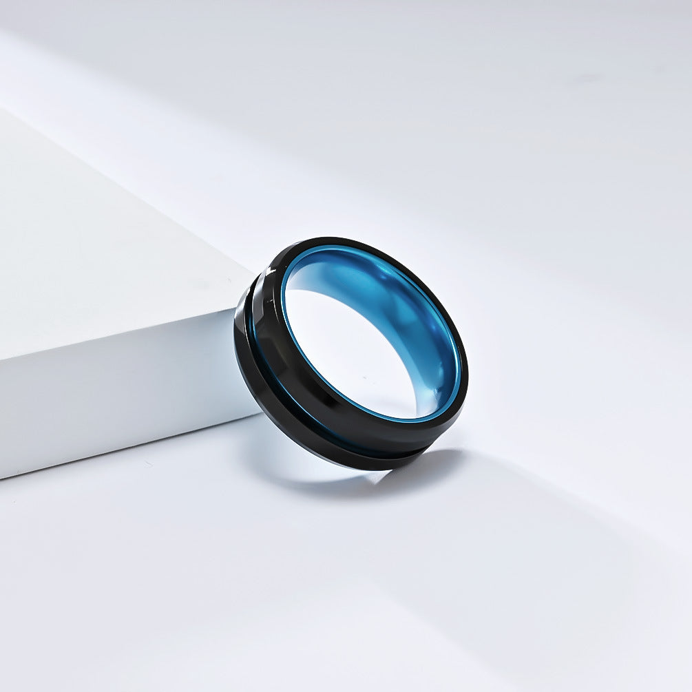 Planderful Men Stainless Steel Ring With Matte Inlaid Alumina Groove Two Color Personalized Hipster Style