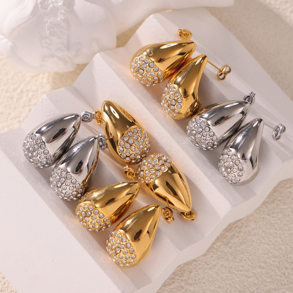 Chic Geometric Water Drop Zircon Earrings in Gold-Plated Titanium Steel