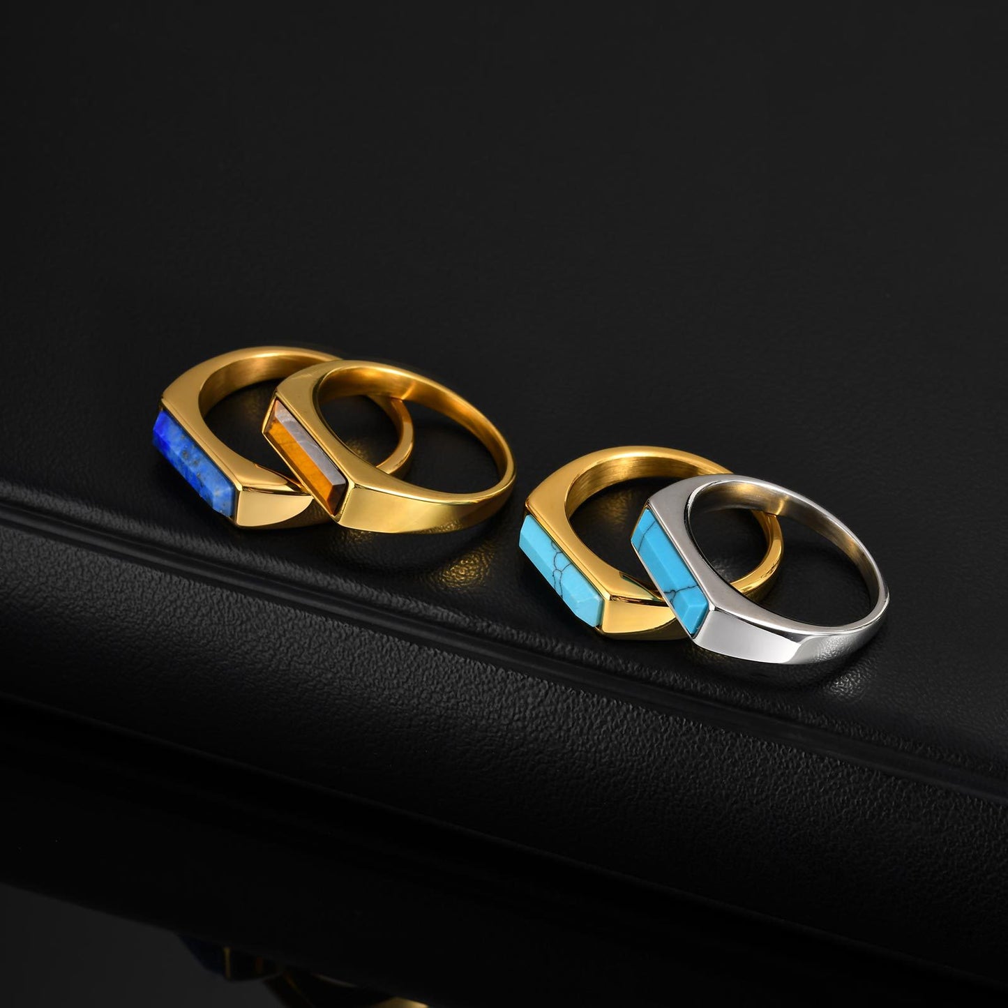 Planderful Men Turquoise Tigers Eye Ring Stainless Steel