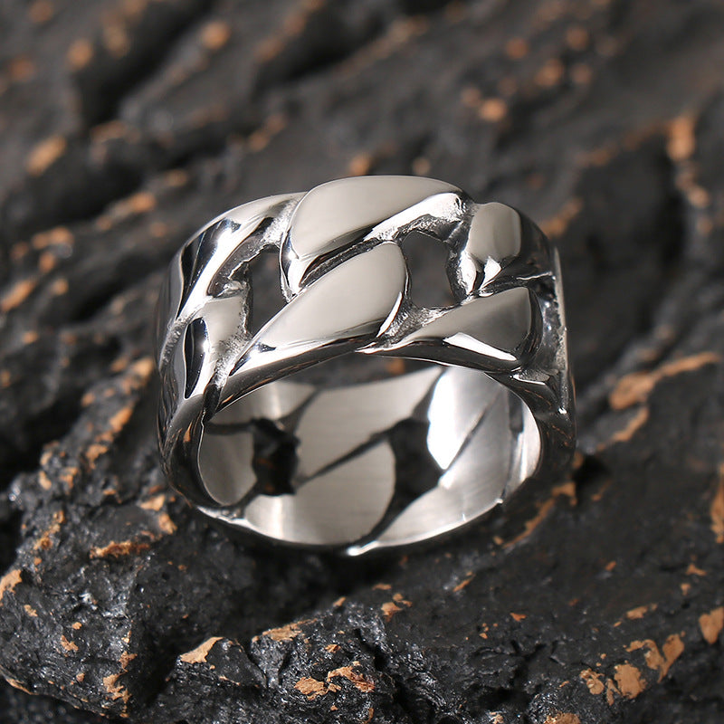 Planderful Men Stainless Steel Cuban Chain Ring Hollow