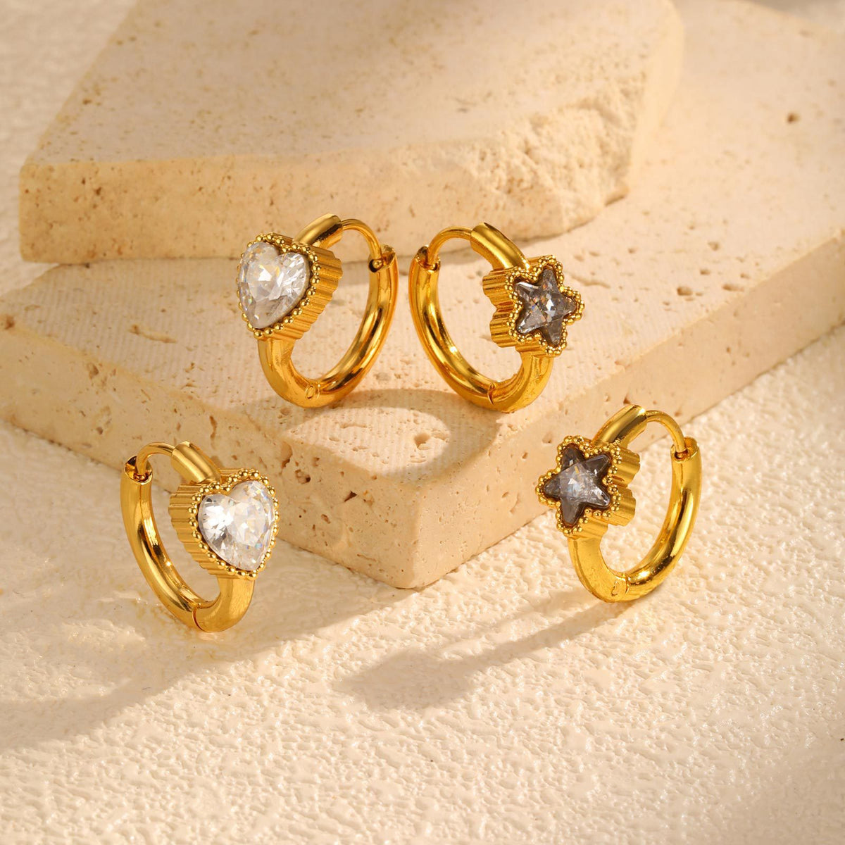 Stainless Steel Zircon Heart Earrings