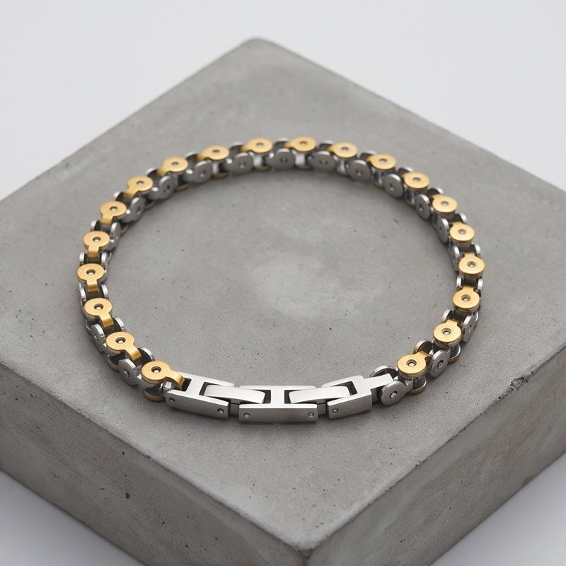 Hip Hop Rock Flower Bracelet Vacuum Plated Steel Gold Two-Color Stainless Steel Square