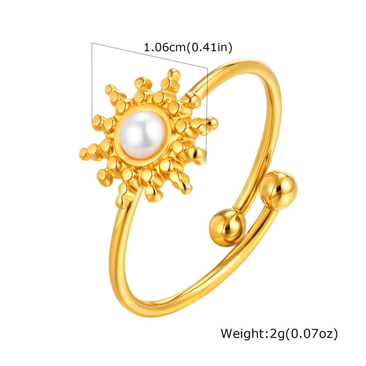 Stainless Steel Opal Natural Stone Sun Open Ring Gold – French