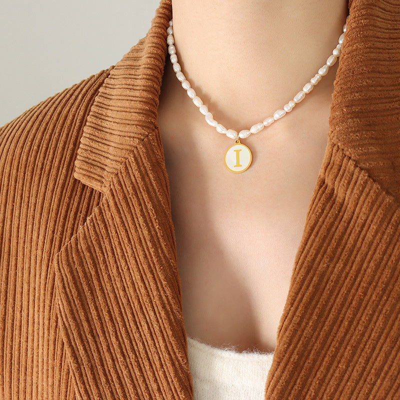 French Chic Pearl Necklace with White Sea Shell Inlay