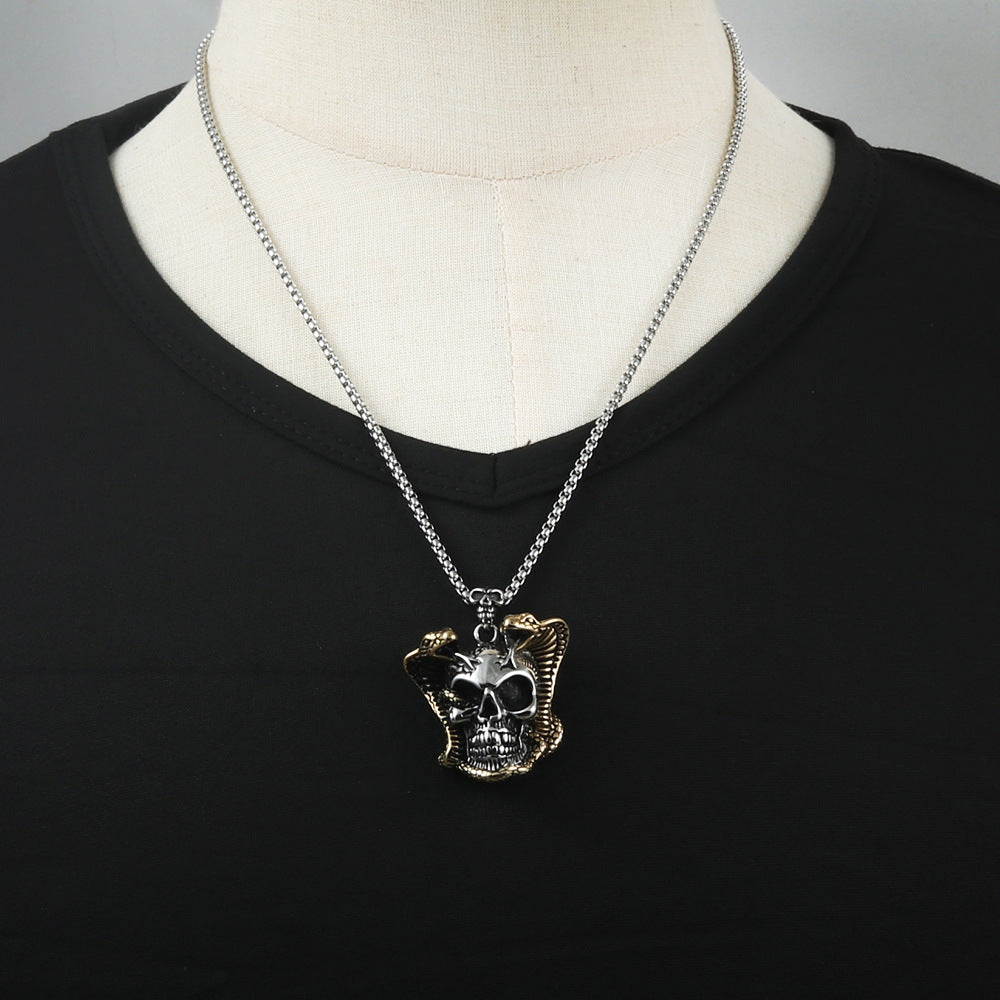 European And American Stainless Steel Skull Pendant Cobra Necklace