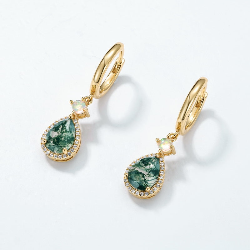 S925 Sterling Silver Moss Agate Signature Stud Earrings