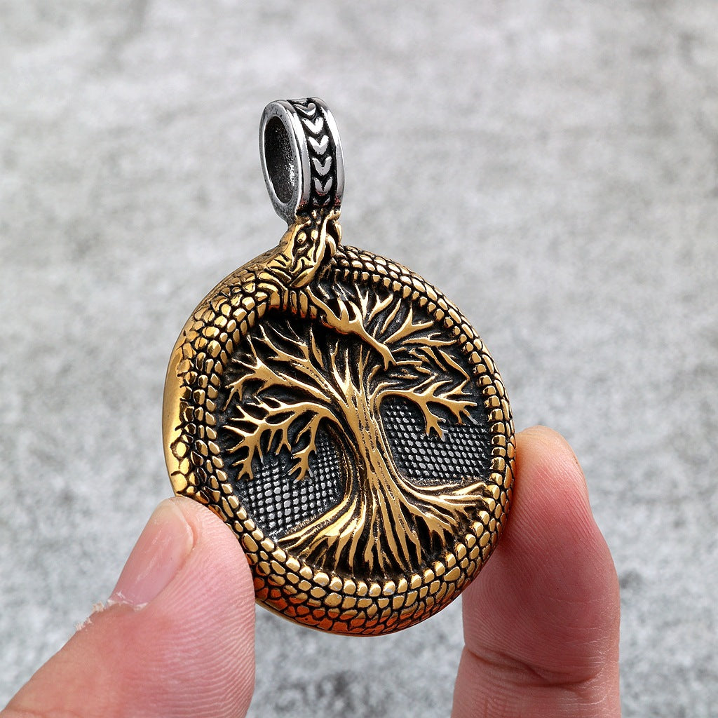 Punk Tree of Life Snake Pendant Necklace