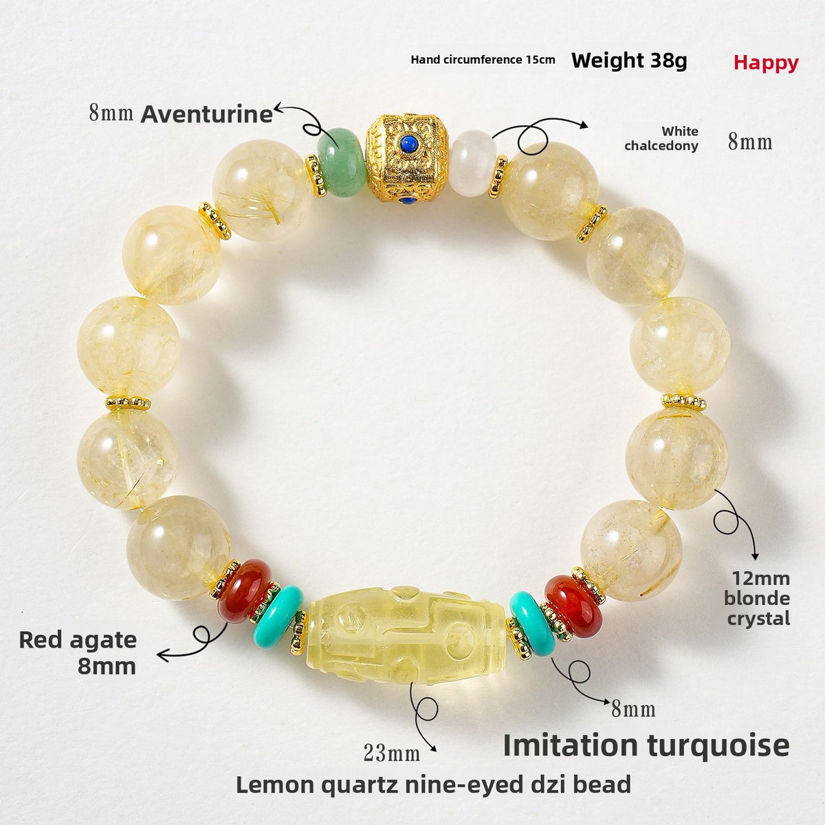 Golden Rutilated Quartz Citrine Bracelet