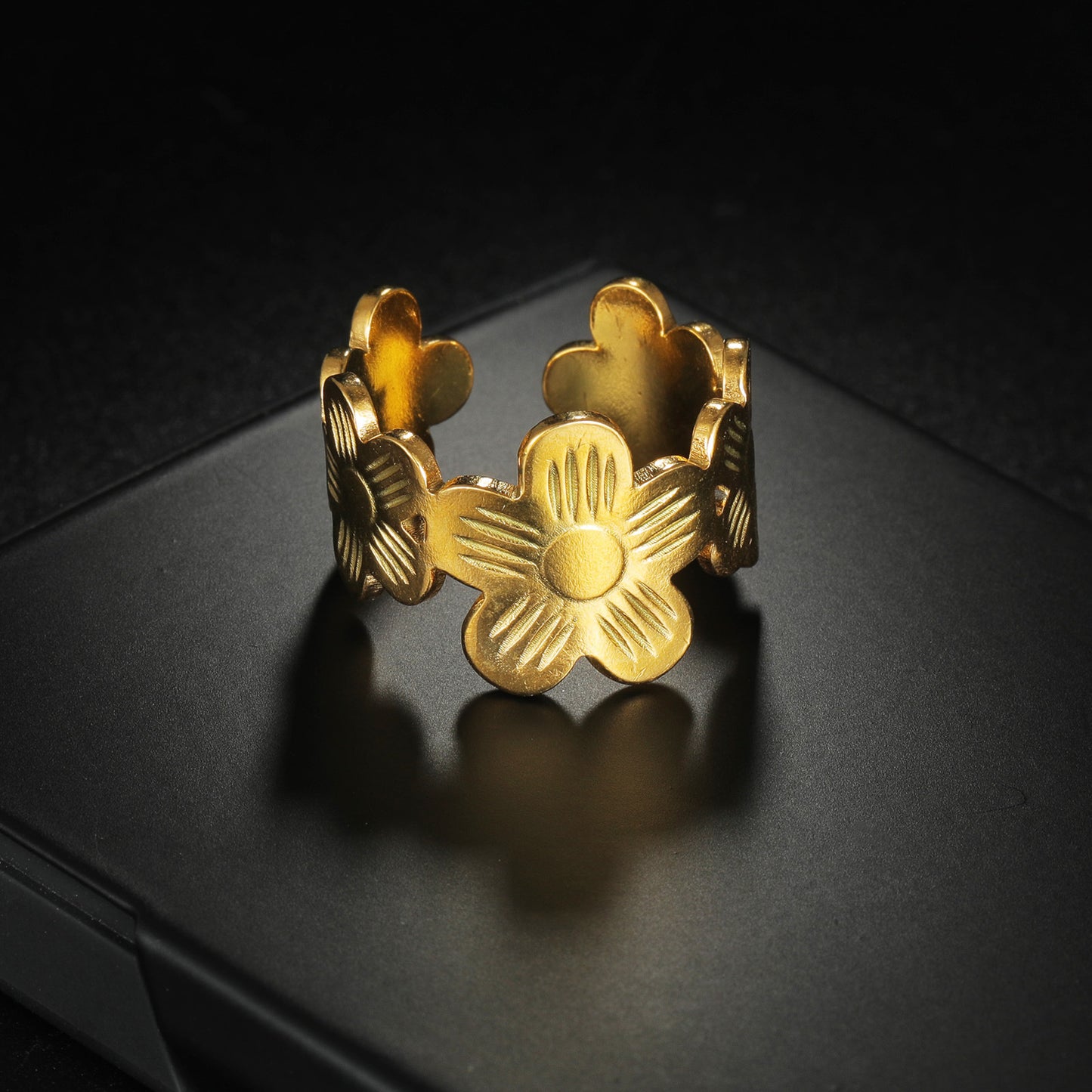 Stainless Steel Open Floral Ring For Women And Men Adjustable Durable Everyday Genie Planderful