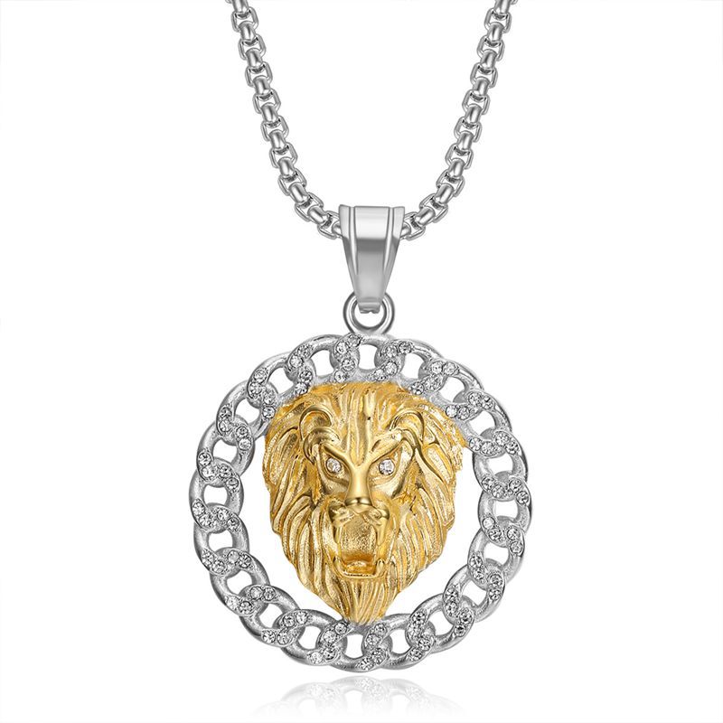 Zircon Necklace – Statement Hip Hop Lion Head Pendant Gold Plated Titanium Steel Jewelry