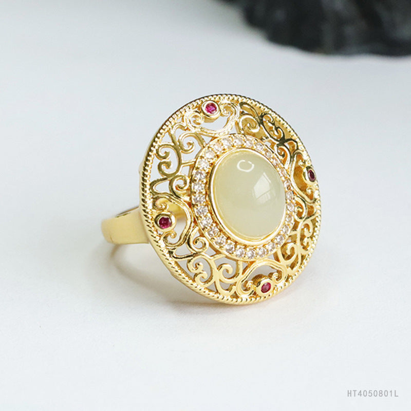 Qingshui Hetian Jade Ruyi Openwork Ring
