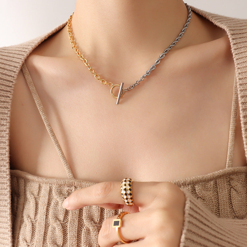 Trendy Titanium Steel Gold Necklace with Unique OT Buckle Design