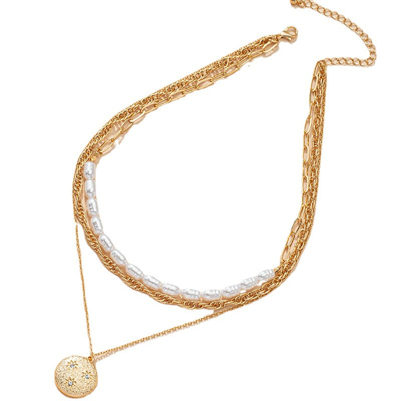 Elegant 3-Layer Freshwater Pearl Pendant Necklace with Tag Detail