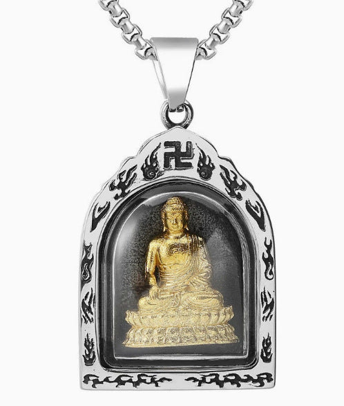 Planderful Premium Titanium Steel Buddha Pendant Necklace For Men And Unisex Protection Statement Everyday Genie