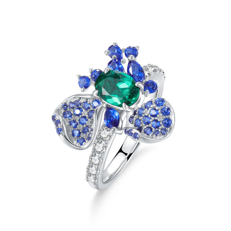 Niche Design Russian Gemstone Ring S925 Sterling Silver Set