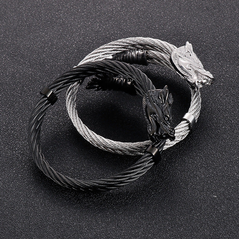 Dragon Design – Punk Style 8mm Sunway Asia Line Zodiac Dragon Titanium Steel Men's Bracelet