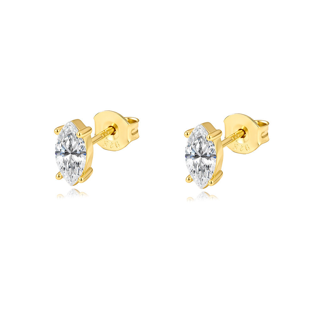 S925 Sterling Silver Horse Eye Zircon Stud Earrings Super Flash Fresh Trend Earrings