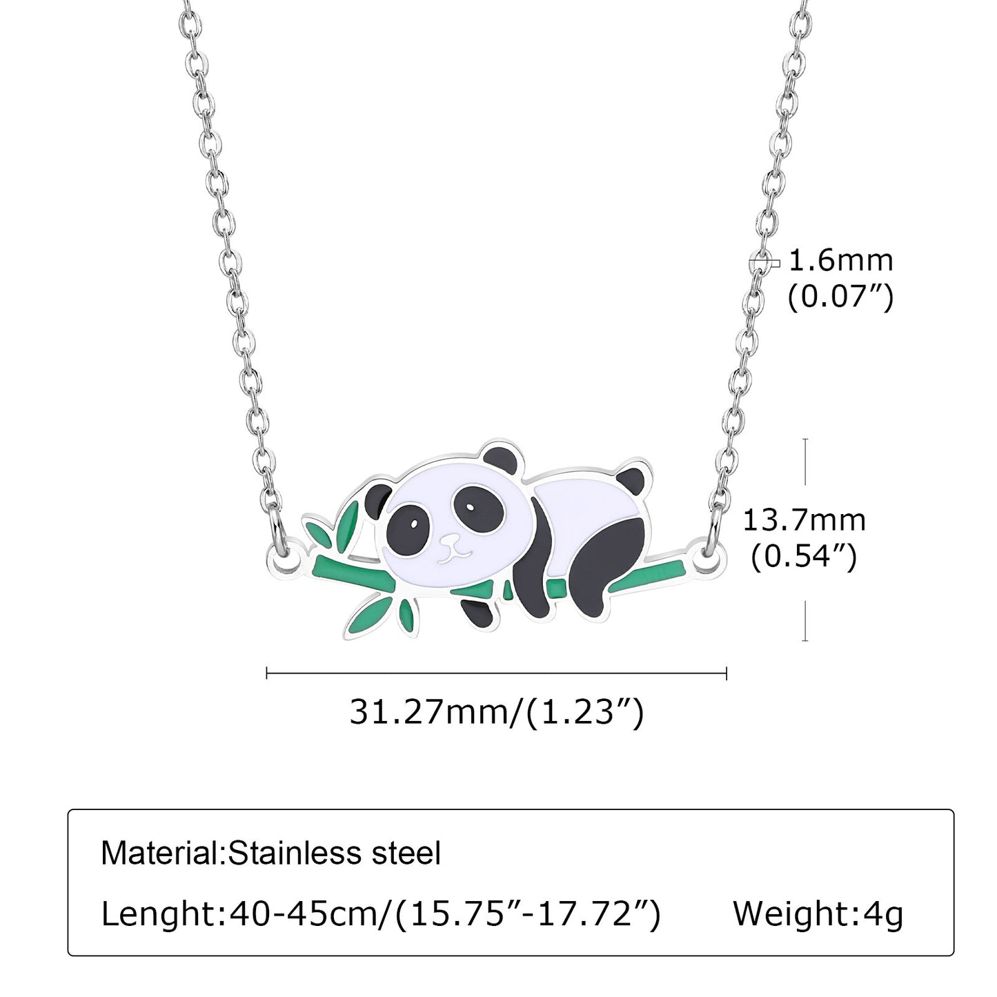 Stainless Steel All-Light Flat Cross Chain Panda Bamboo Necklace