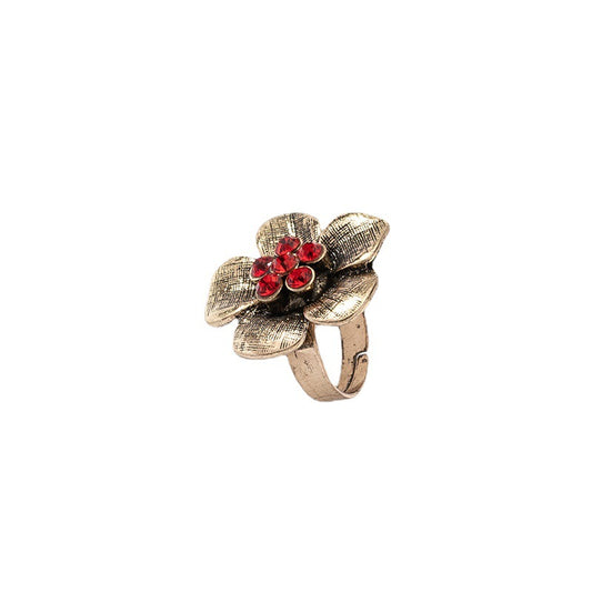 Vintage Zircon Flower Ring with Handmade Cross-border Charm