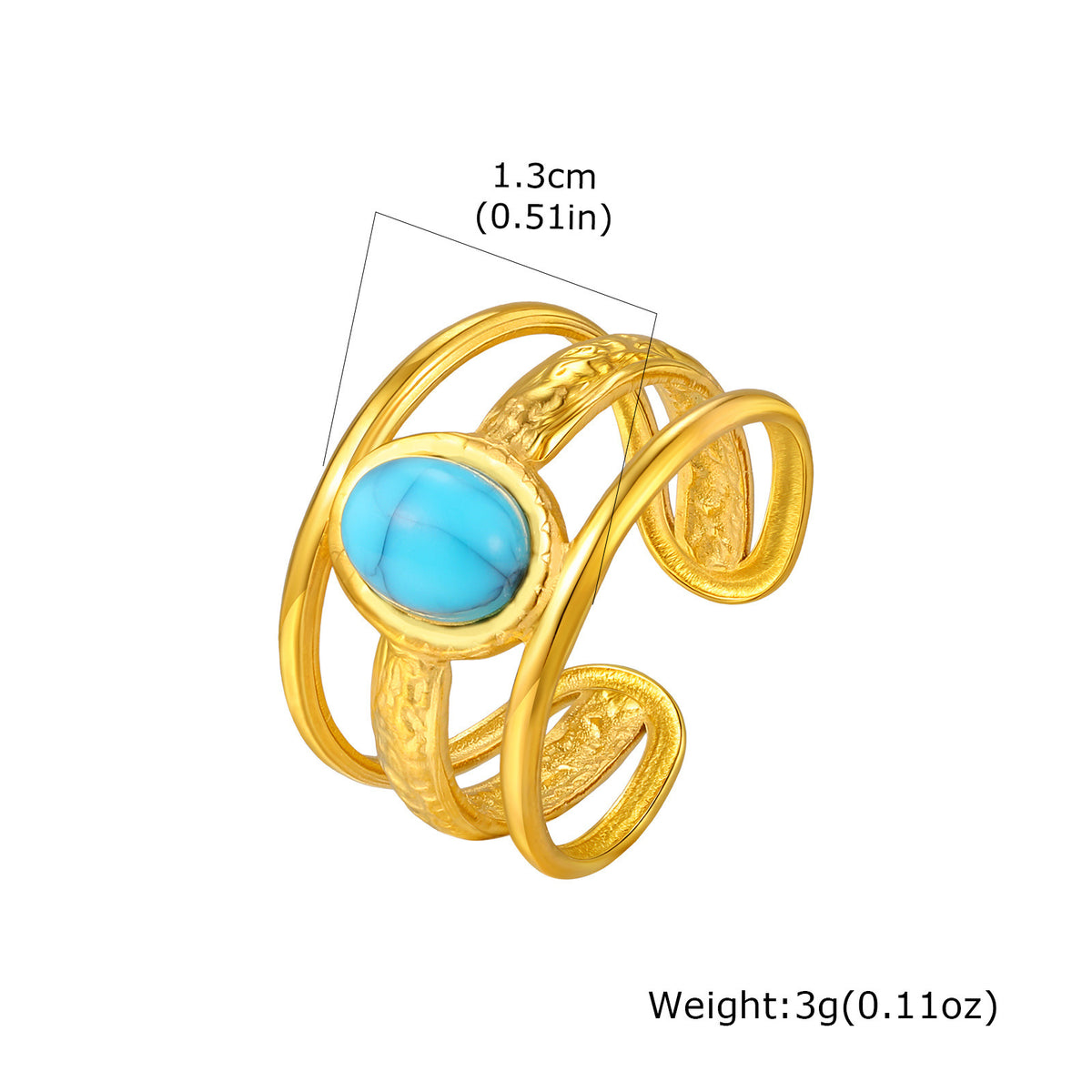 Stainless Steel Casual Gentle Cure Turquoise Triple Open Ring