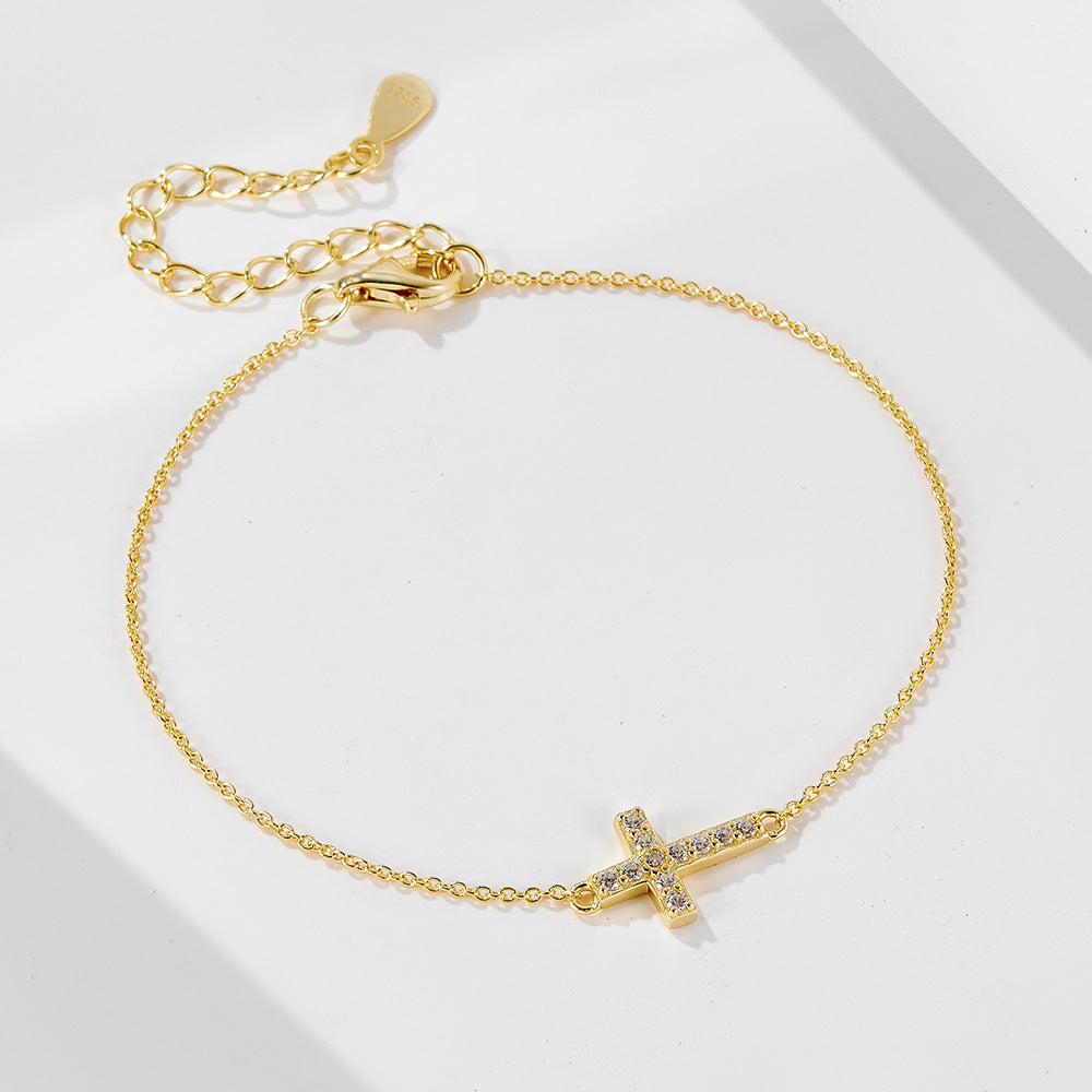 925 Sterling Silver Zircon Cross Bracelet, And Design Sense