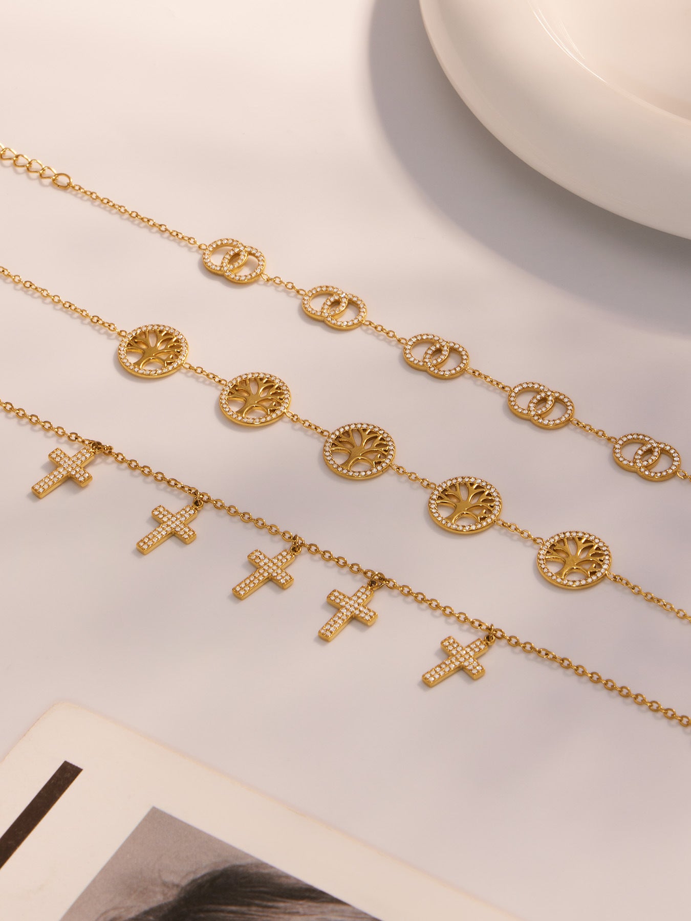 Planderful Zircon Stainless Steel Cross Bracelet For Women