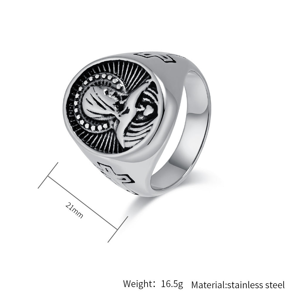 Steel Ring – Vintage Virgin Mary Cross Design