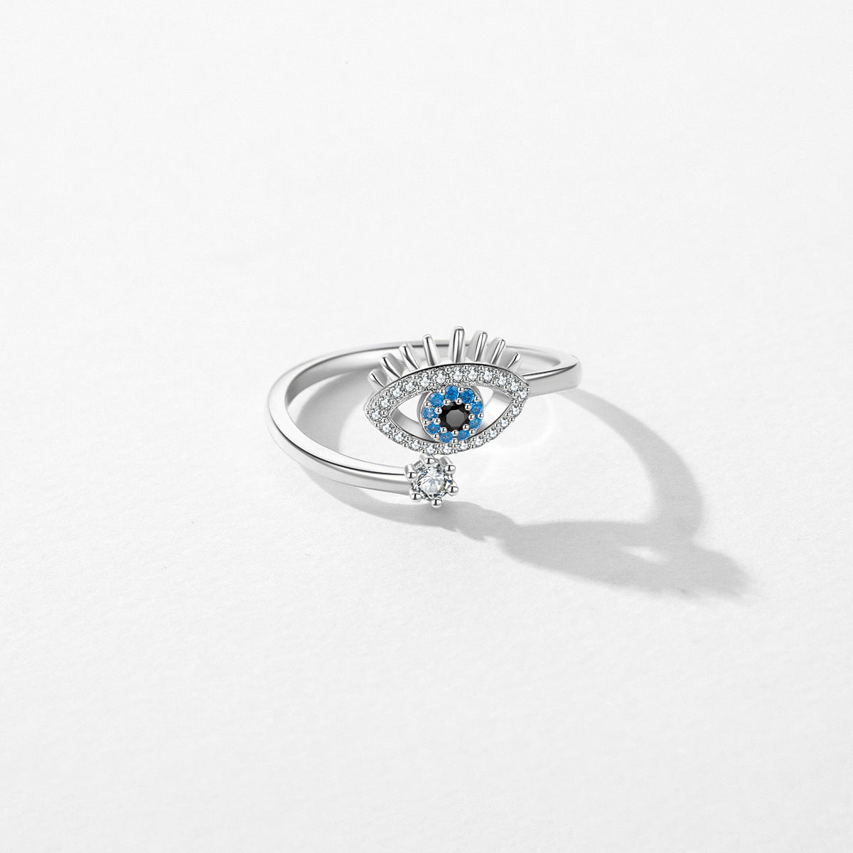 S925 Sterling Silver Devil's Eye Open Ring with Zircon Gems