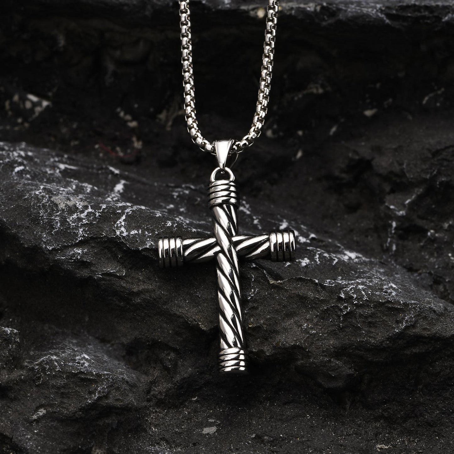 Popular Stainless Steel Twist Cross Pendant Necklace Men's Jewelry