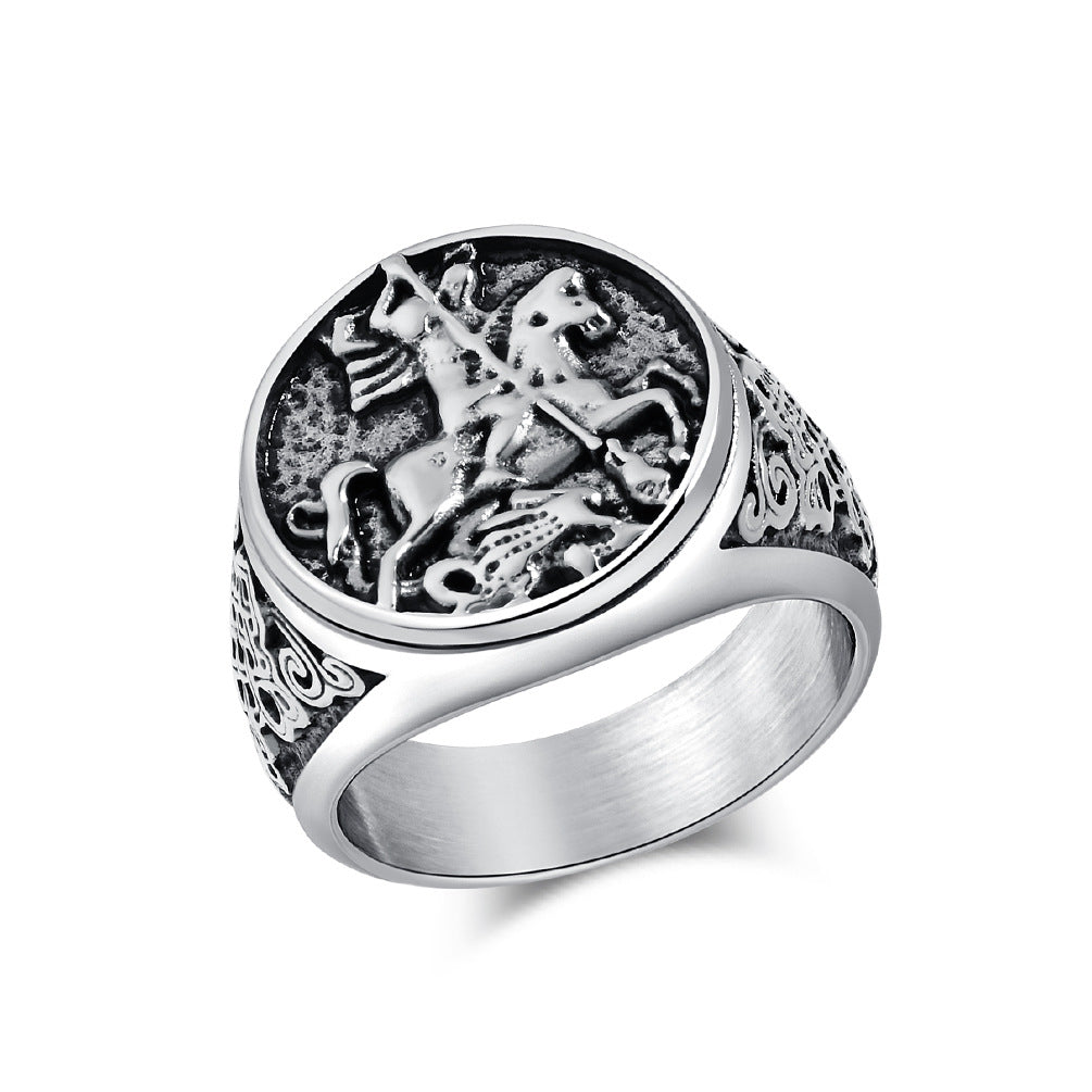 Personalized Retro Templar Titanium Steel Ring for Men